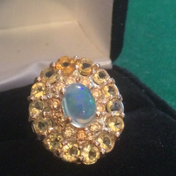 Genuine Natural Opal & Citrine Ring